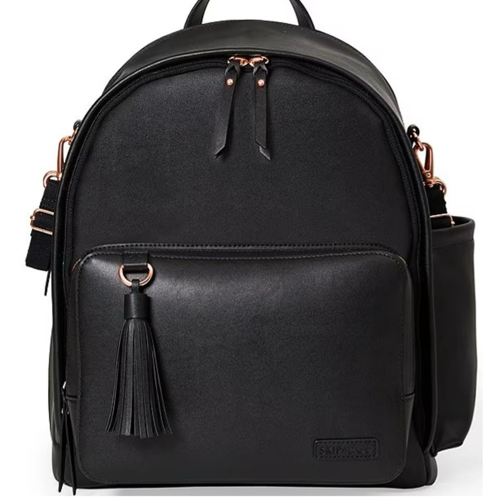 Greenwich Tasseled Vegan Leather Backpack Diaper Bag Black